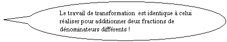 Bulle ronde: Le travail de transformation  est identique  celui  raliser pour additionner deux fractions de dnominateurs diffrents !