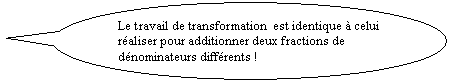 Bulle ronde: Le travail de transformation  est identique à celui  réaliser pour additionner deux fractions de dénominateurs différents !